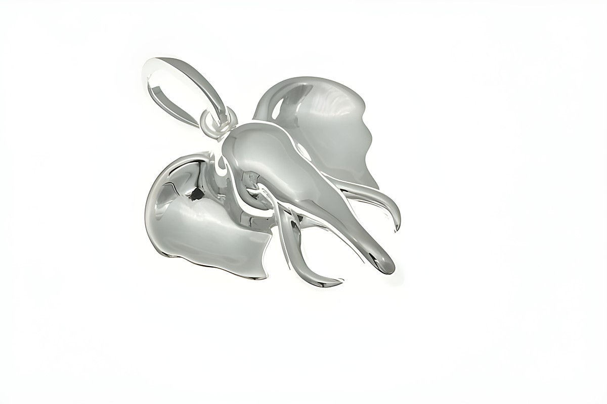 Silberner Anhänger in Form eines Elefantenkopfes, detailreich gearbeitet, aus Sterlingsilber, stilvolles Schmuckstück für Tierliebhaber, Hersteller Juwelier Harnisch.