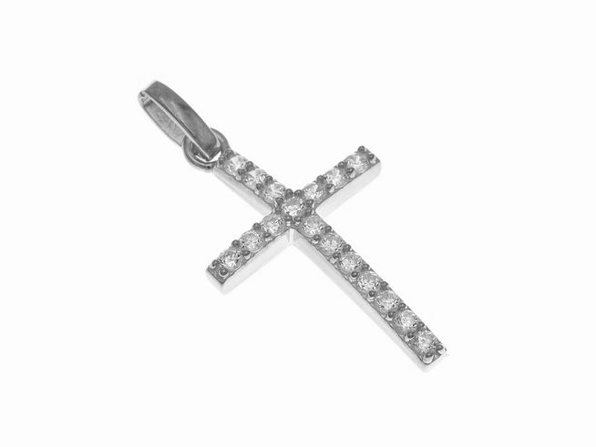 Anhänger Sterling Silber Kreuz poliert rhodiniert mit Stein vom Hersteller Juwelier Harnisch. Der Anhänger hat ein elegantes Design und funkelnde Steine. Ideal für besondere Anlässe.