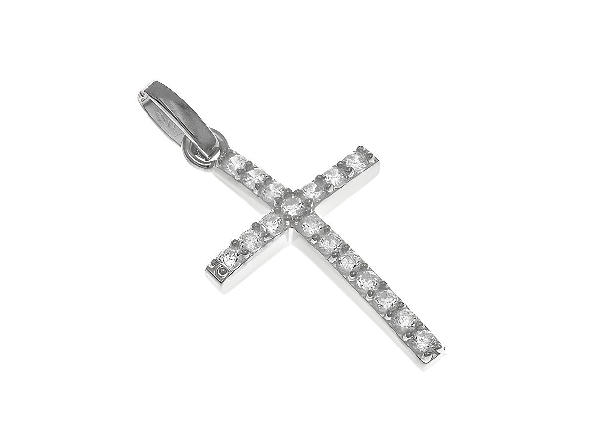 Anhänger Sterling Silber Kreuz poliert rhodiniert mit Stein vom Hersteller Juwelier Harnisch. Der Anhänger hat ein elegantes Design und funkelnde Steine. Ideal für besondere Anlässe.
