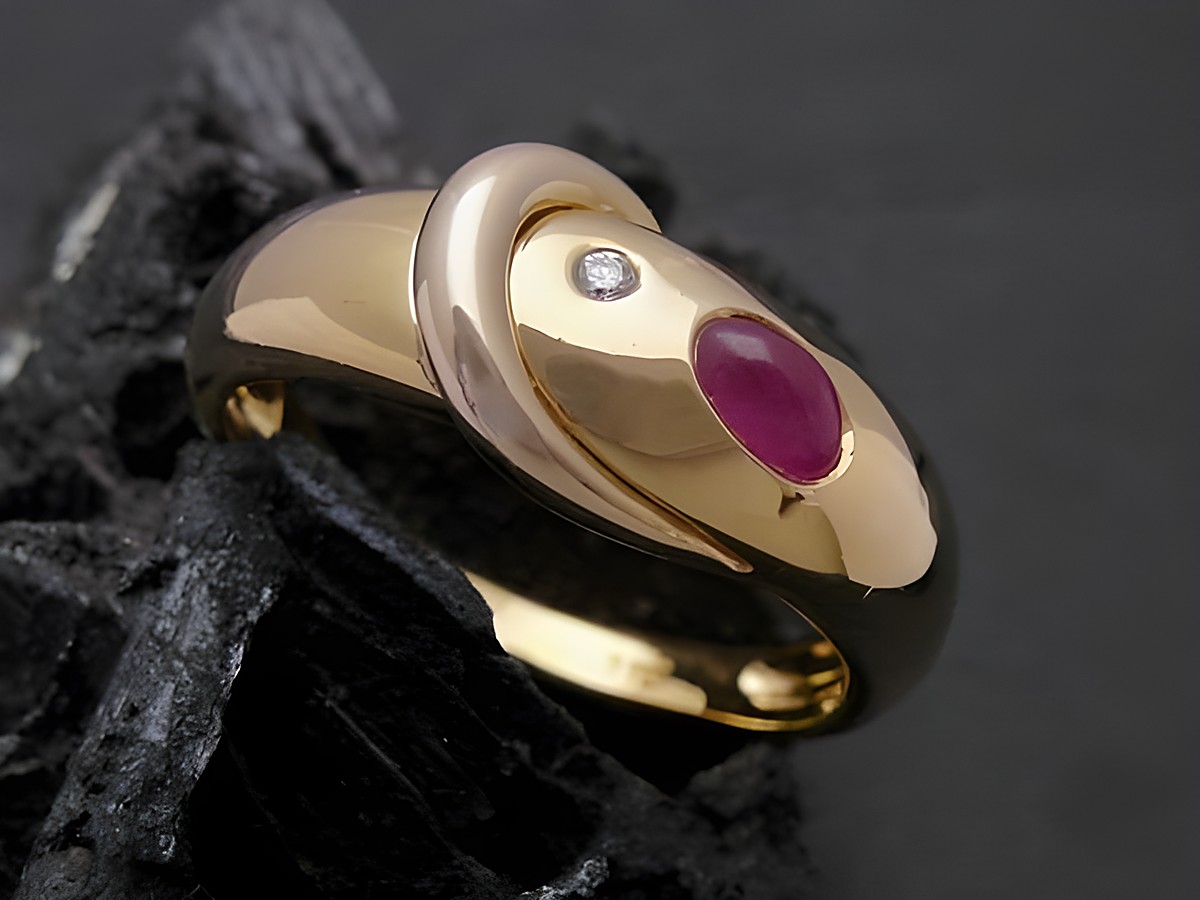 Gold Ring - eindrucksvoll - Gold 585 - Rubin + Brillant - Goldring - Gr. 51,5 - Hersteller: Juwelier Harnisch - bis Gr. 52/17.