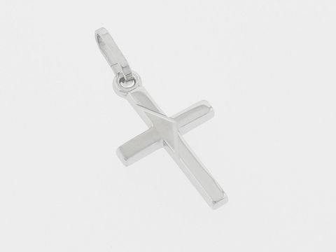 Kreuz Silber Anhänger im Pfeildesign, teilmattiert und diamantiert, hergestellt von Juwelier Harnisch, mit edlem Muster für einen modernen Look.