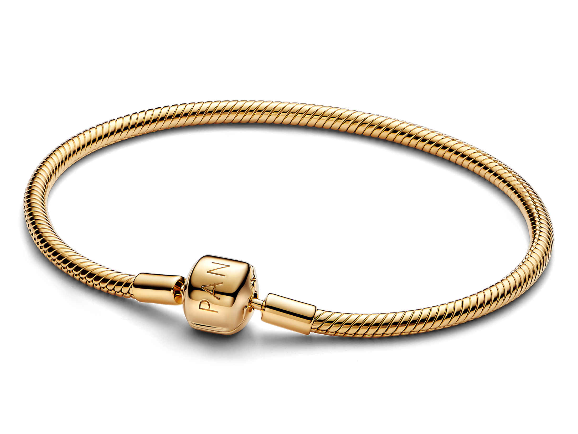 Pandora 563390C00-18 Schlangenarmband mit Pandora Verschluss in Gelbgold vergoldet, 18 cm Länge, elegant und zeitlos, ideal für persönliches Styling und Schmuckliebhaber.