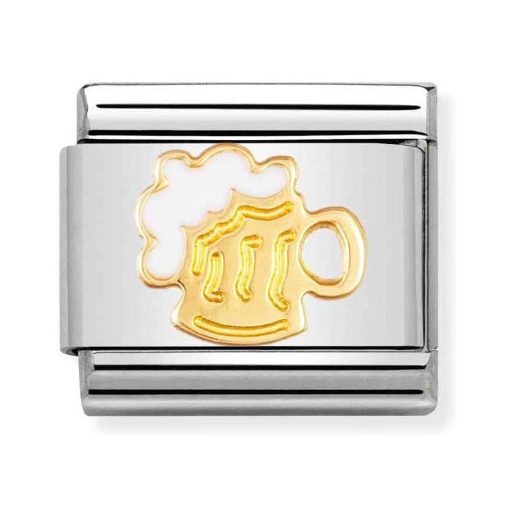Nomination Composable Classic Charm Bierglas - Edelstahl, Gold 750 Gelbgold, Emaille
