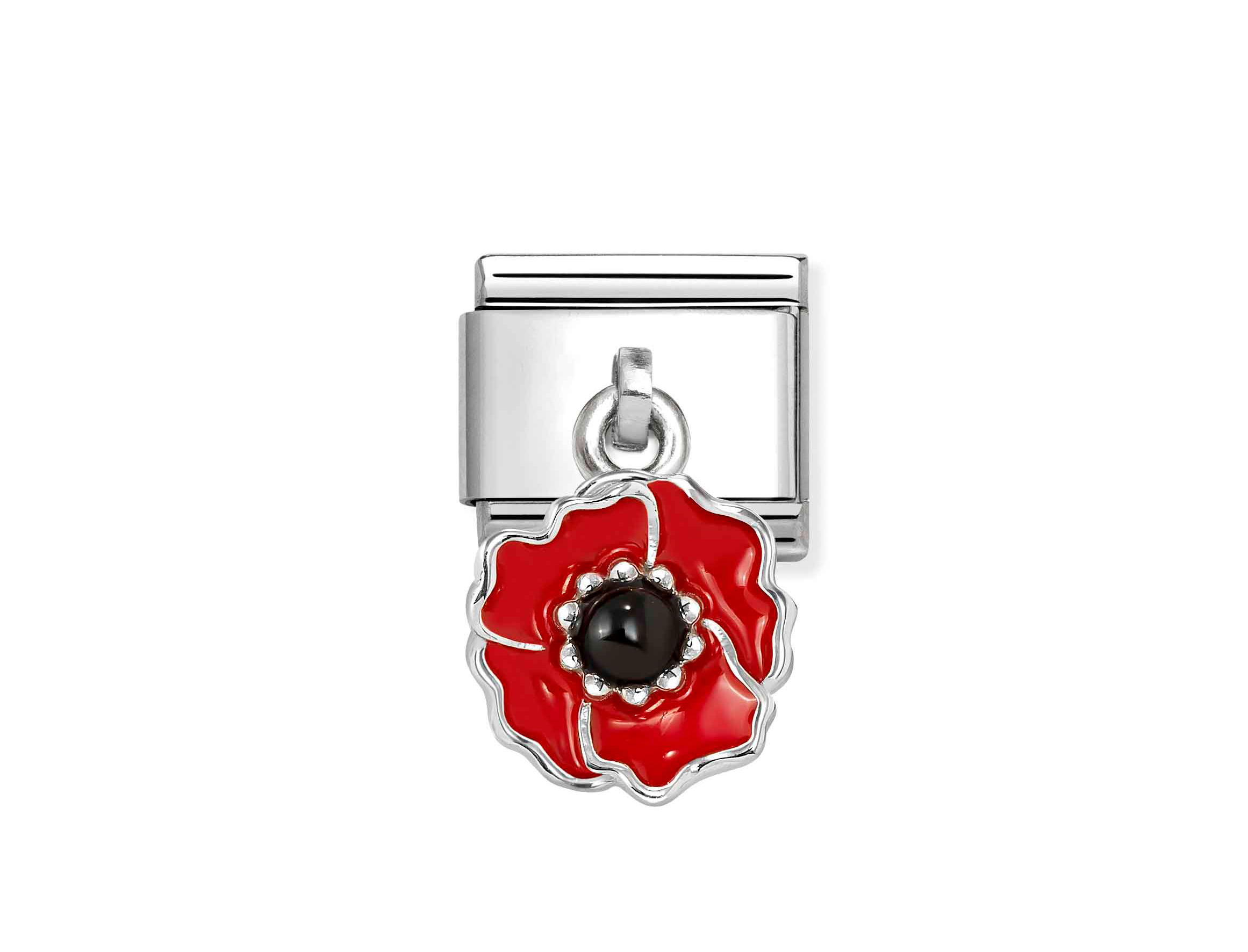 Nomination 331805 24 - CLASSIC Charm-Anhänger aus Sterling Silber - Emaille - Mohnblume - Schwarz-Rot