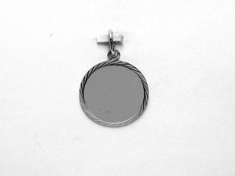 Runde Gravurplatte aus Silber als Anhänger, Hersteller Juwelier Harnisch, schlichtes Design mit fein eingraviertem Rand. Ideal für persönliche Gravuren.