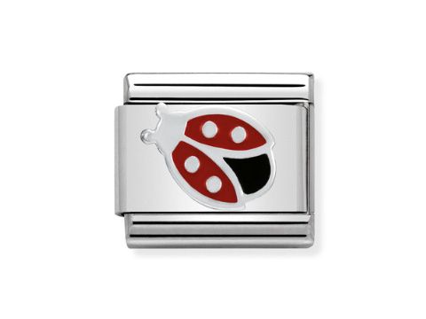 Classic Marienkäfer Motiv von Nomination, silberne Edelstahlplatte mit buntem Marienkäferdesign in rot und schwarz, ideal für individuellen Schmuck.
