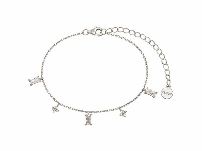 Xenox Sterling Silber Armband XS2137 mit Kareekette und fünf funkelnden Anhängern, verstellbar von 15 bis 20 cm, aus der SUNNY CRUSH Kollektion, Hersteller: Xenox.