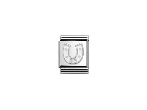 Ein elegantes Hufeisen aus Emaille in Silber mit Zirkonia dekoriert, Teil der Kollektion von Nomination, BIG Silber, Stilvolles Design für Schmuckliebhaber.