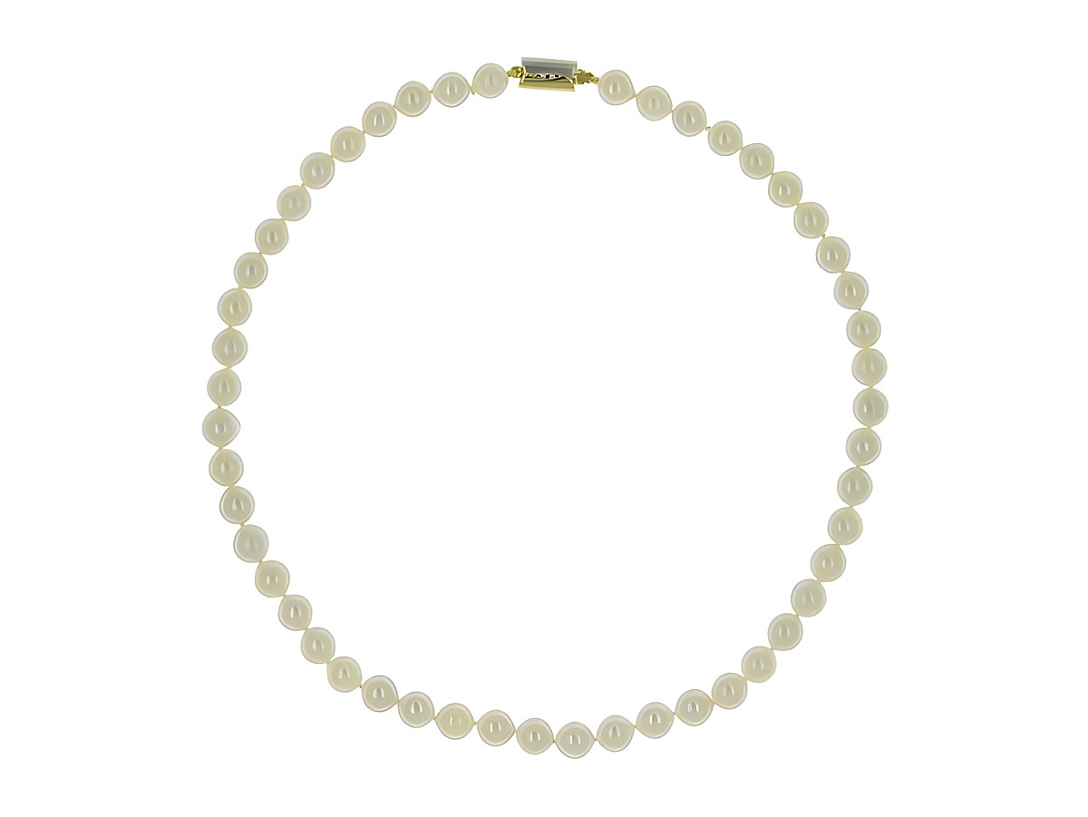 Perlenkette aus Süßwasser-Zuchtperlen in weißer Farbe, mit einem Durchmesser von 8-8,5 mm und einer Länge von 45 cm, klassisch gestaltet, Bicolor 585, Hersteller Juwelier Harnisch. – Ansicht 3