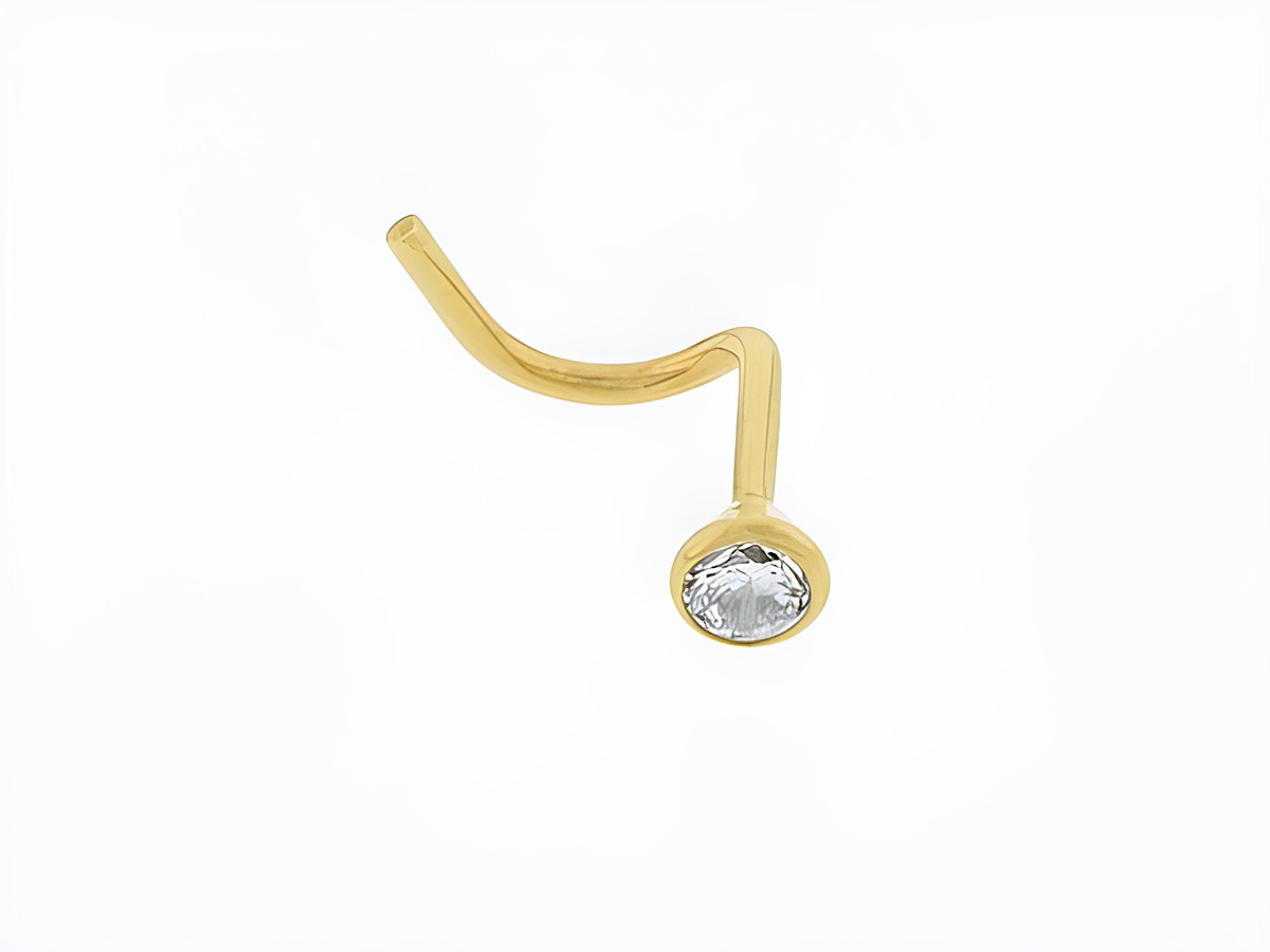 Gold Nasenstecker in rundem Design aus 750 Gold, modisch mit Zirkonia verziert, hergestellt von Juwelier Harnisch, ideal für stilbewusste Träger.