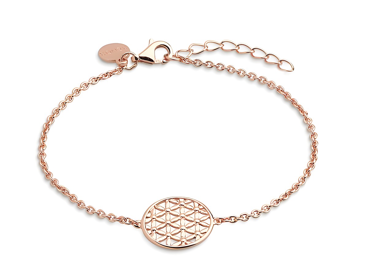 Xenox Sterling Silber Armband XS2899R in Roségold vergoldet mit einer Lebensblume als Anhänger, elegante Ankerkette in 15-20 cm Länge, zeitloses Schmuckstück für jeden Anlass.