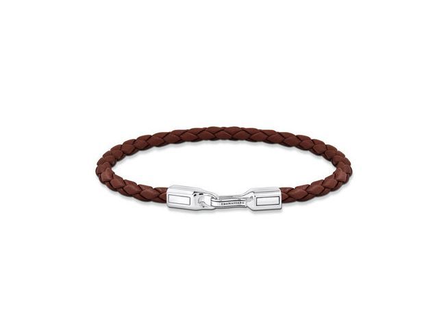 Dunkelbraunes geflochtenes Lederarmband mit silberner Verschlussmechanik von Thomas Sabo, Modell A2147-682-2-L17, Länge 17 cm, ideal für modische Akzente.
