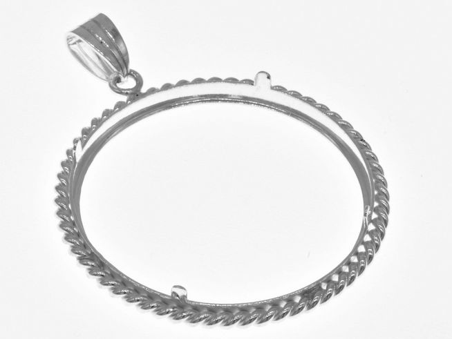 Münzfassung Anhänger aus 925 Sterling Silber mit Kordel-Design für Münzen bis 34 mm Durchmesser, geeignet für bis zu 3,5 cm Münzen, hergestellt von Juwelier Harnisch.