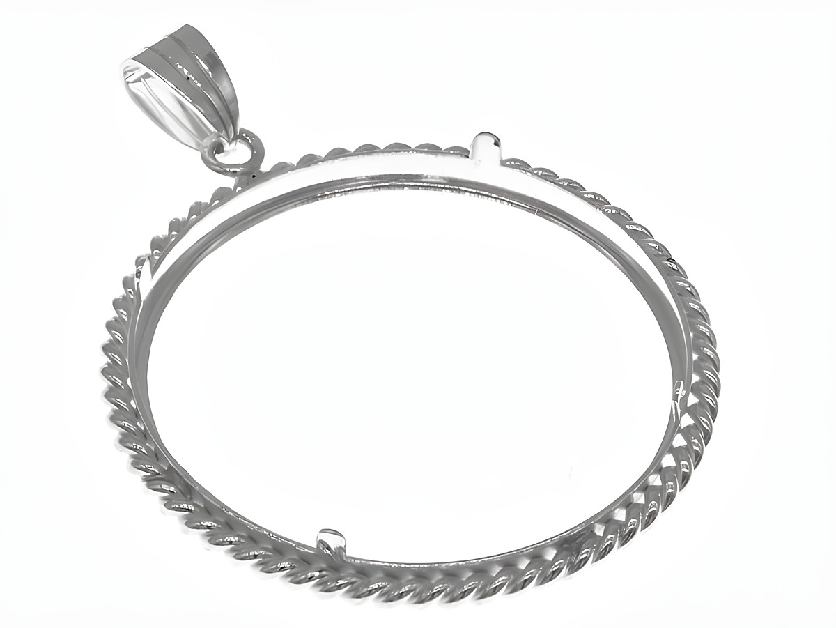 Münzfassung Anhänger aus 925 Sterling Silber mit Kordel-Design für Münzen bis 34 mm Durchmesser, geeignet für bis zu 3,5 cm Münzen, hergestellt von Juwelier Harnisch. – Ansicht 3