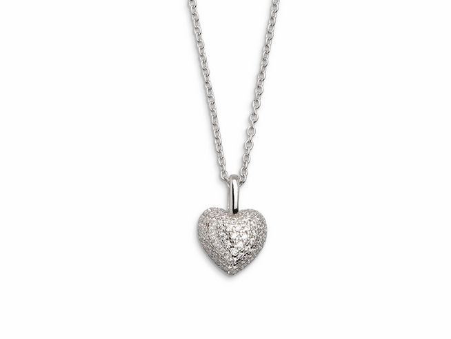Xenox Sterling Silber Kette XS2773 in 40-45 cm mit Ankerkette und Herzanhänger, funkelnd und elegant, ideal für romantische Anlässe.