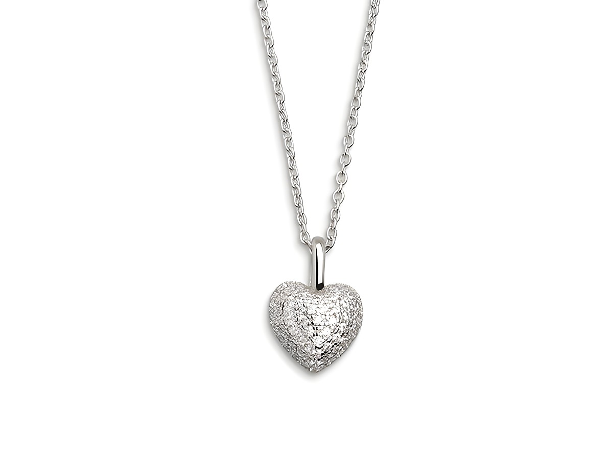 Xenox Sterling Silber Kette XS2773 in 40-45 cm mit Ankerkette und Herzanhänger, funkelnd und elegant, ideal für romantische Anlässe.