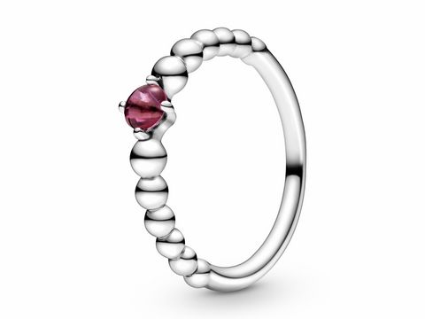 Silberner Metallperlen Ring von Pandora mit roten Kristallen, Größe 48, feines Design mit kugelförmigen Elementen, ideal für stilvolle Akzente im Alltag.