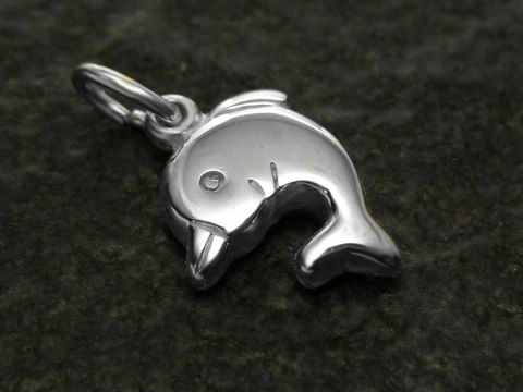 Silberanhänger in Form eines Delfins, plastisch gestaltet, mit einer Größe von 13 mm, aus der Familie Delphinidae, hergestellt von Juwelier Harnisch, ideal für Tierliebhaber.