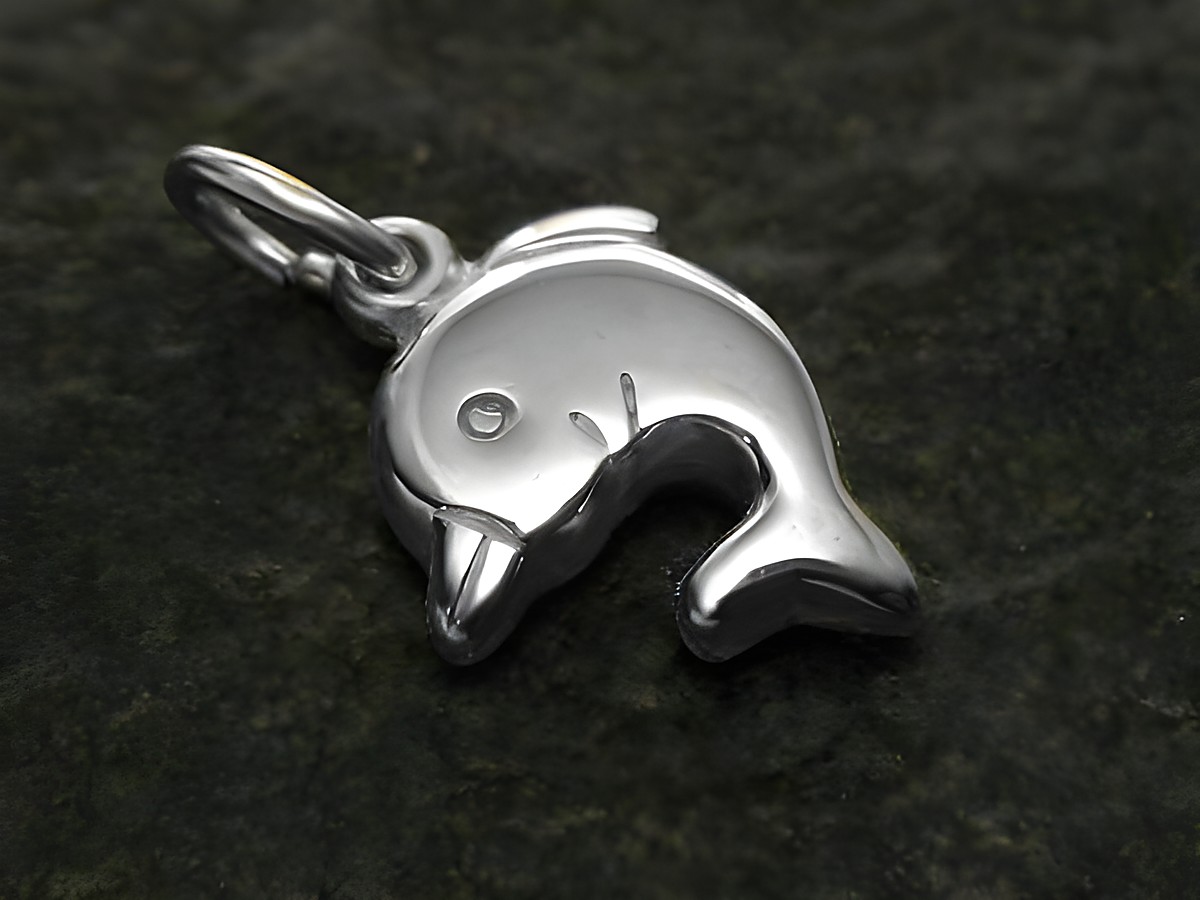 Silberanhänger in Form eines Delfins, plastisch gestaltet, mit einer Größe von 13 mm, aus der Familie Delphinidae, hergestellt von Juwelier Harnisch, ideal für Tierliebhaber.