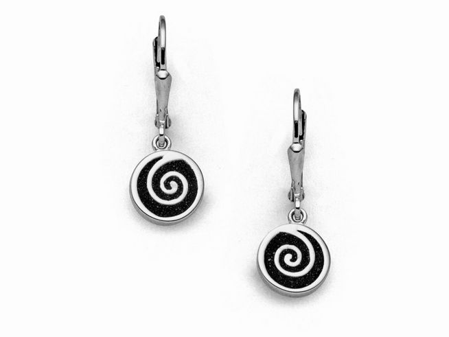 DUR Ohrring Spirale 2.0 aus Sterling Silber mit schwarzem spiralförmigem Anhänger, sportlich-elegantes Design, ideal für jeden Anlass, Hersteller DUR.