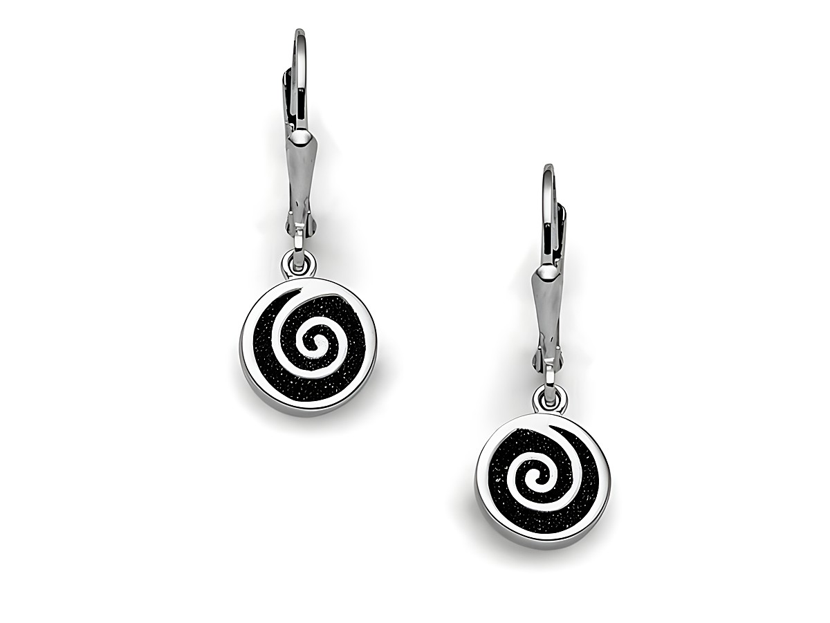 DUR Ohrring Spirale 2.0 aus Sterling Silber mit schwarzem spiralförmigem Anhänger, sportlich-elegantes Design, ideal für jeden Anlass, Hersteller DUR.