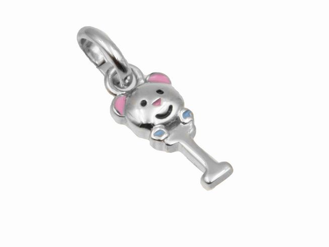 303075-0 Teddy Anhänger aus 925 Sterling Silber, poliert und rhodiniert, für Kinder, mit farbigen Akzenten und lustigem Design, ideal als Schmuckstück für junge Träger.