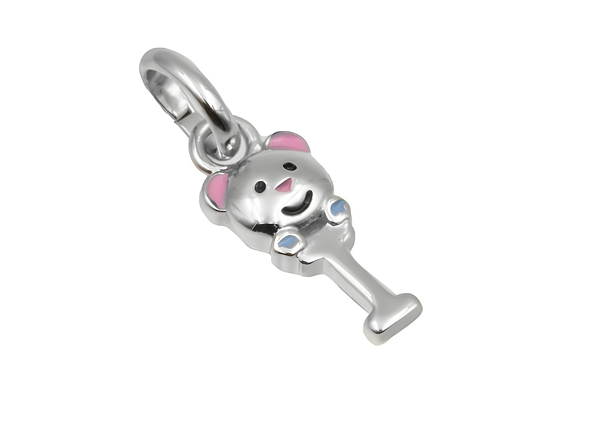 Teddy Anhänger aus 925 Sterling Silber, poliert und rhodiniert, für Kinder, mit farbigen Akzenten und lustigem Design, ideal als Schmuckstück für junge Träger.