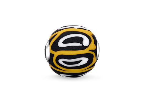 Glas-Bead in Gelb, Weiß und Schwarz von Thomas Sabo, Modell K0254-017-4, mit auffälligen Mustern und einem eleganten Design, ideal für individuelles Schmuckdesign.