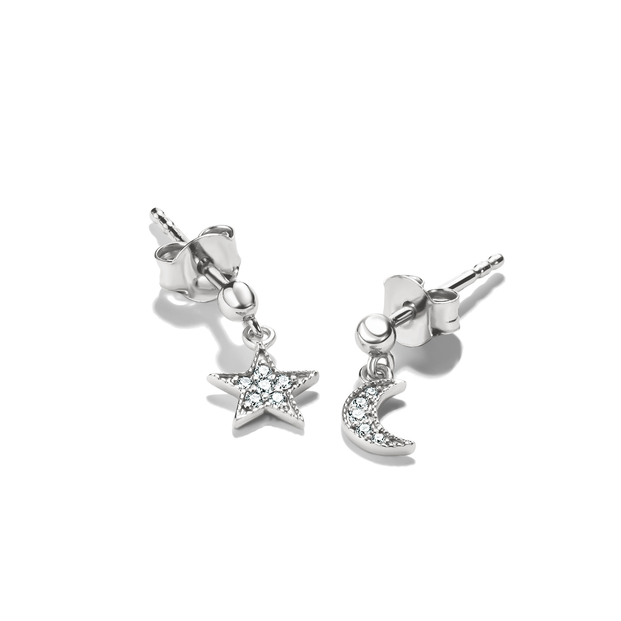 Thomas Sabo Ohrstecker aus 925 Sterling Silber mit einem Mond und einem Stern, besetzt mit funkelndem Zirkonia, neueste Kollektion, elegantes Design, ideal für besondere Anlässe.