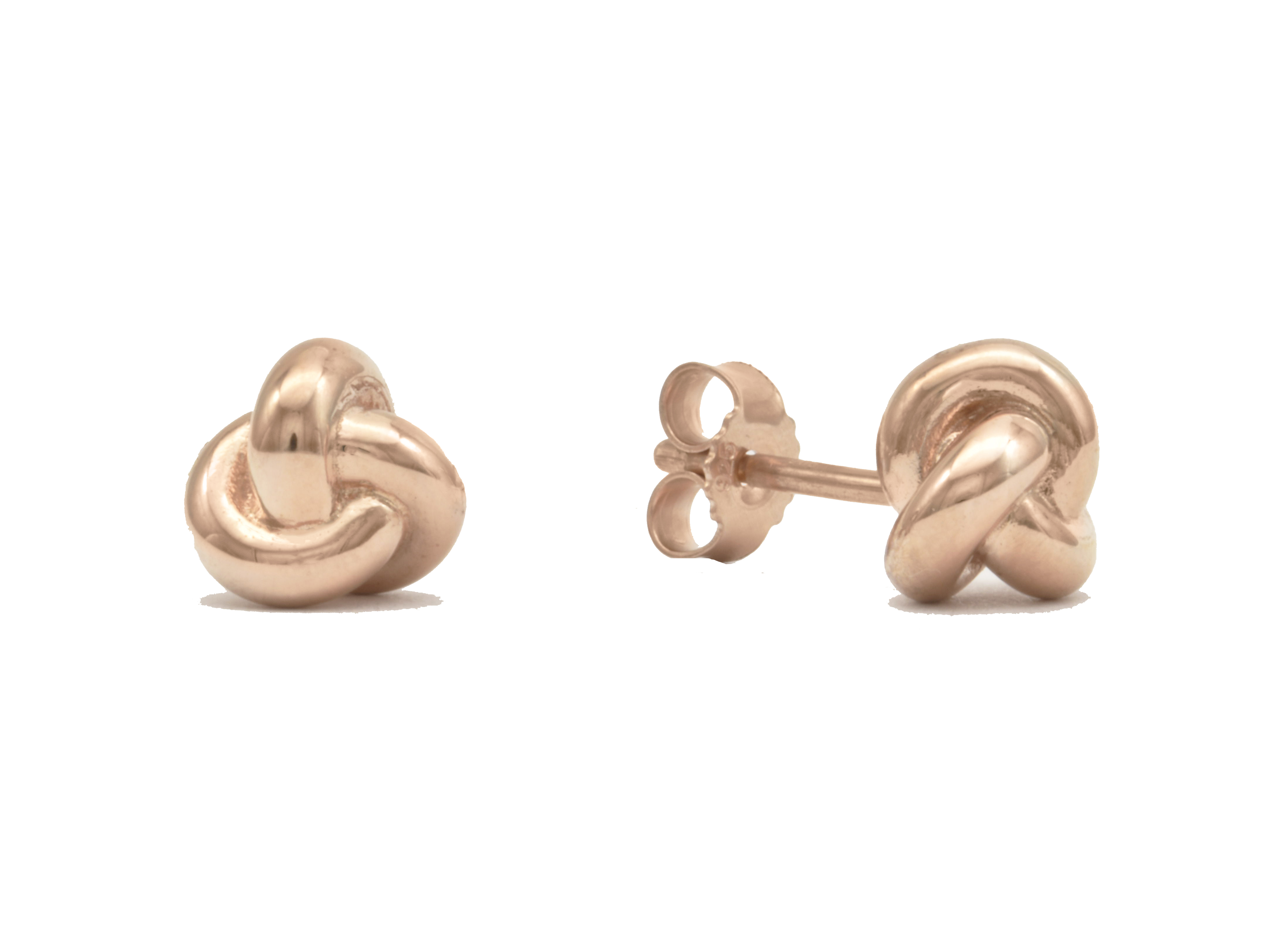 Ohrstecker Knoten aus vergoldetem Sterlingsilber 925 in Roségold poliert, ohne Stein, von Juwelier Harnisch, elegantes und zeitloses Design, ideal für jeden Anlass.