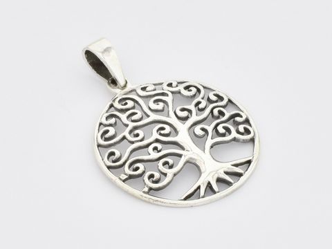Anhänger Lebensbaum aus verschnörkeltem Sterling Silber, hergestellt von Juwelier Harnisch, mit kunstvollem Pflanzenmotiv.