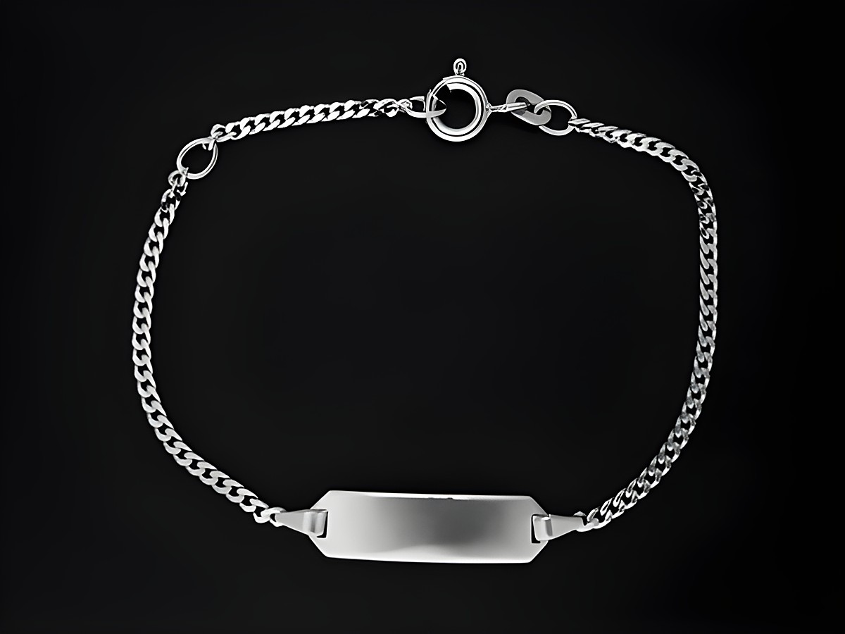 Armband mit Gravurplatte aus Weißgold 585, Länge 14 cm, Panzerkette, Hersteller Juwelier Harnisch, ideal für personalisierte Gravuren. Elegantes Schmuckstück für besondere Anlässe.