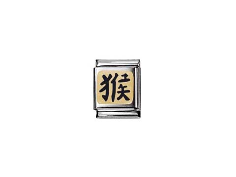 Ein emaillierter Anhänger mit dem Zeichen für den Affen, charakteristisch für das chinesische Sternzeichen, umgeben von einem silbernen Rahmen, Hersteller Nomination, Modell Big CHINA emailliert Affe 032236 03.
