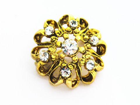 Brosche im Sexy City Look in Weiß mit Strass, rund, Hersteller Juwelier Harnisch, elegante Strass Brosche mit funkelnden Details für stilvolle Akzente.