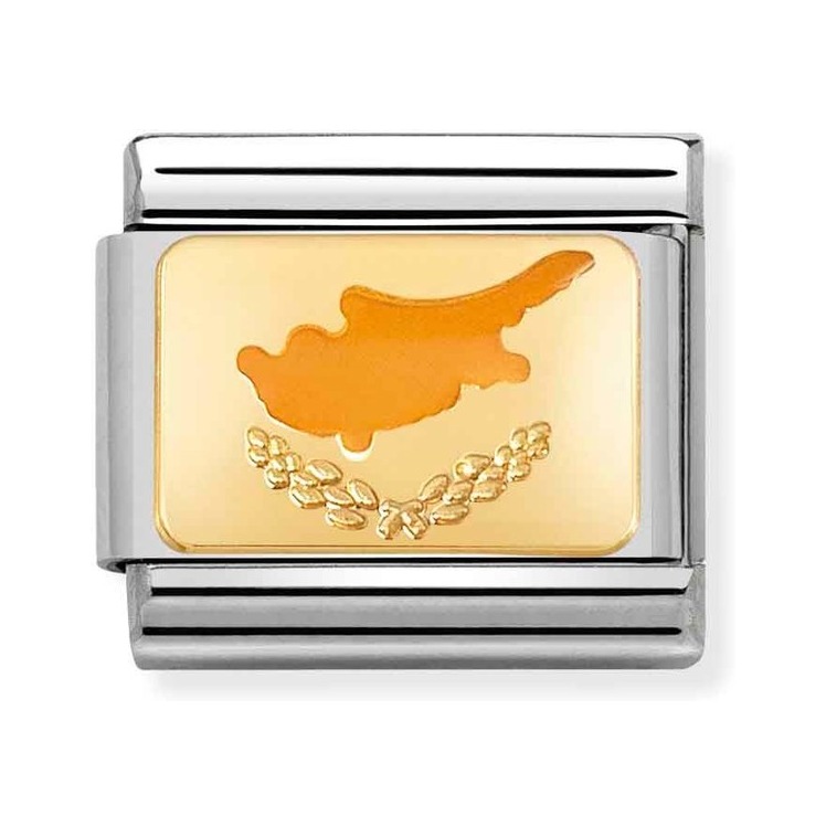 Nomination Composable Classic Charm Flagge Zypern - Edelstahl, Gold 750 Gelbgold, Emaille