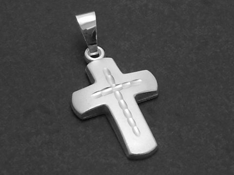 Kreuz Anhänger aus Sterling Silber, edel gestaltet mit einem dezenten Muster, Hersteller Juwelier Harnisch, ideal für persönlichen Schmuck oder als Geschenk.
