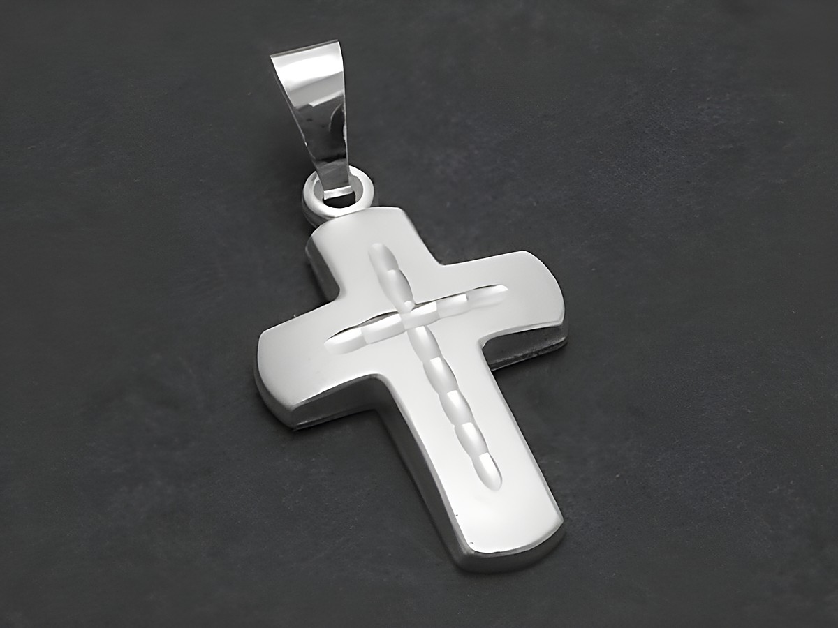 Kreuz Anhänger aus Sterling Silber, edel gestaltet mit einem dezenten Muster, Hersteller Juwelier Harnisch, ideal für persönlichen Schmuck oder als Geschenk.