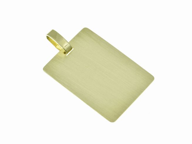 Viereckig Gold Anhänger mit gravierter Platte, mattiert, aus Gold 333, Hersteller Juwelier Harnisch, ideal für persönliche Gravuren.