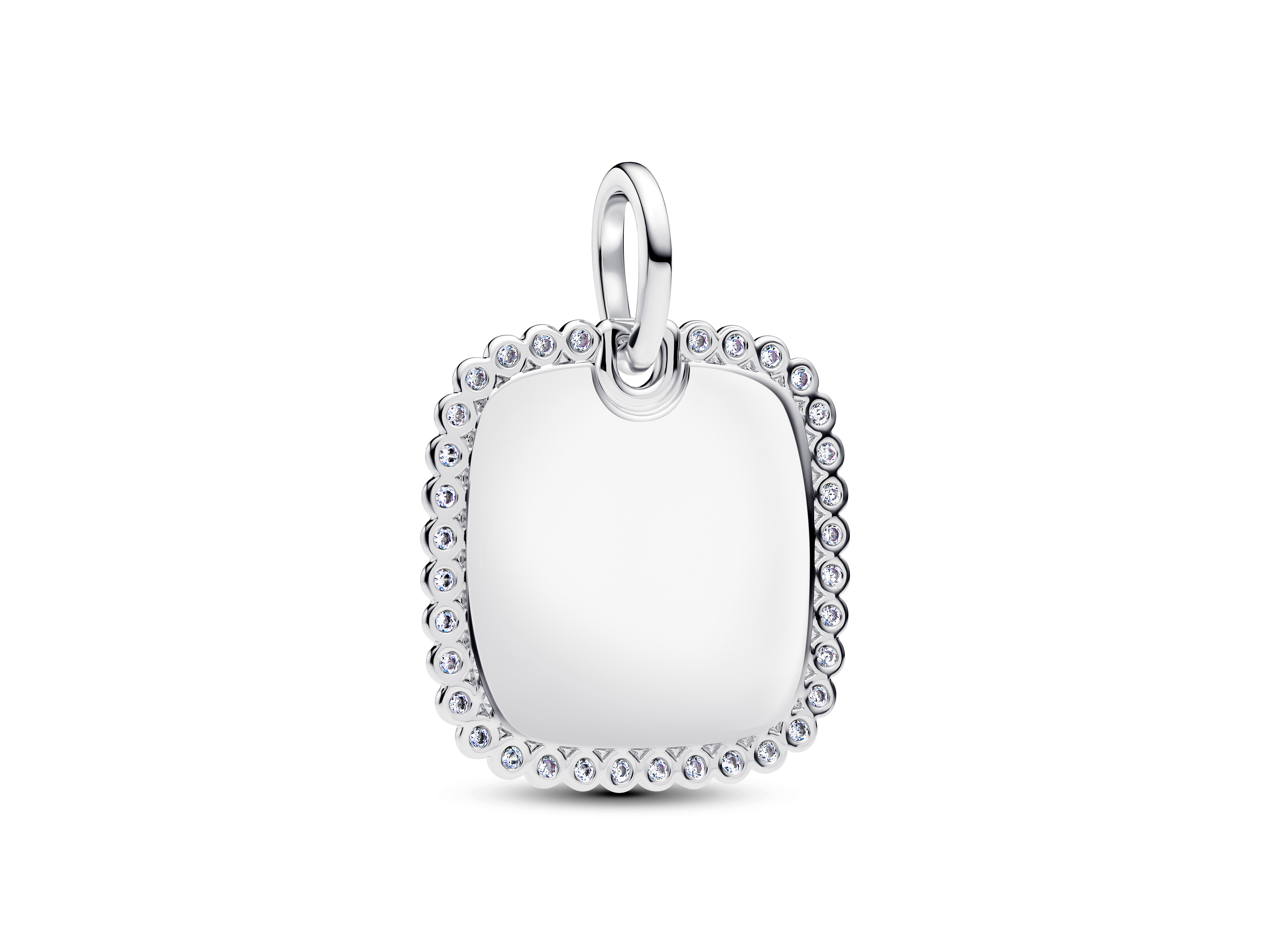 Pandora 394009C01 - Quadratischer Anhänger - Sterling Silber - Zirkonia Quadratischer Anhänger aus Sterling Silber mit Zirkonia im Rand, glänzende Oberfläche und elegantes Design, ideal für persönliche Gravuren und als modisches Accessoire.