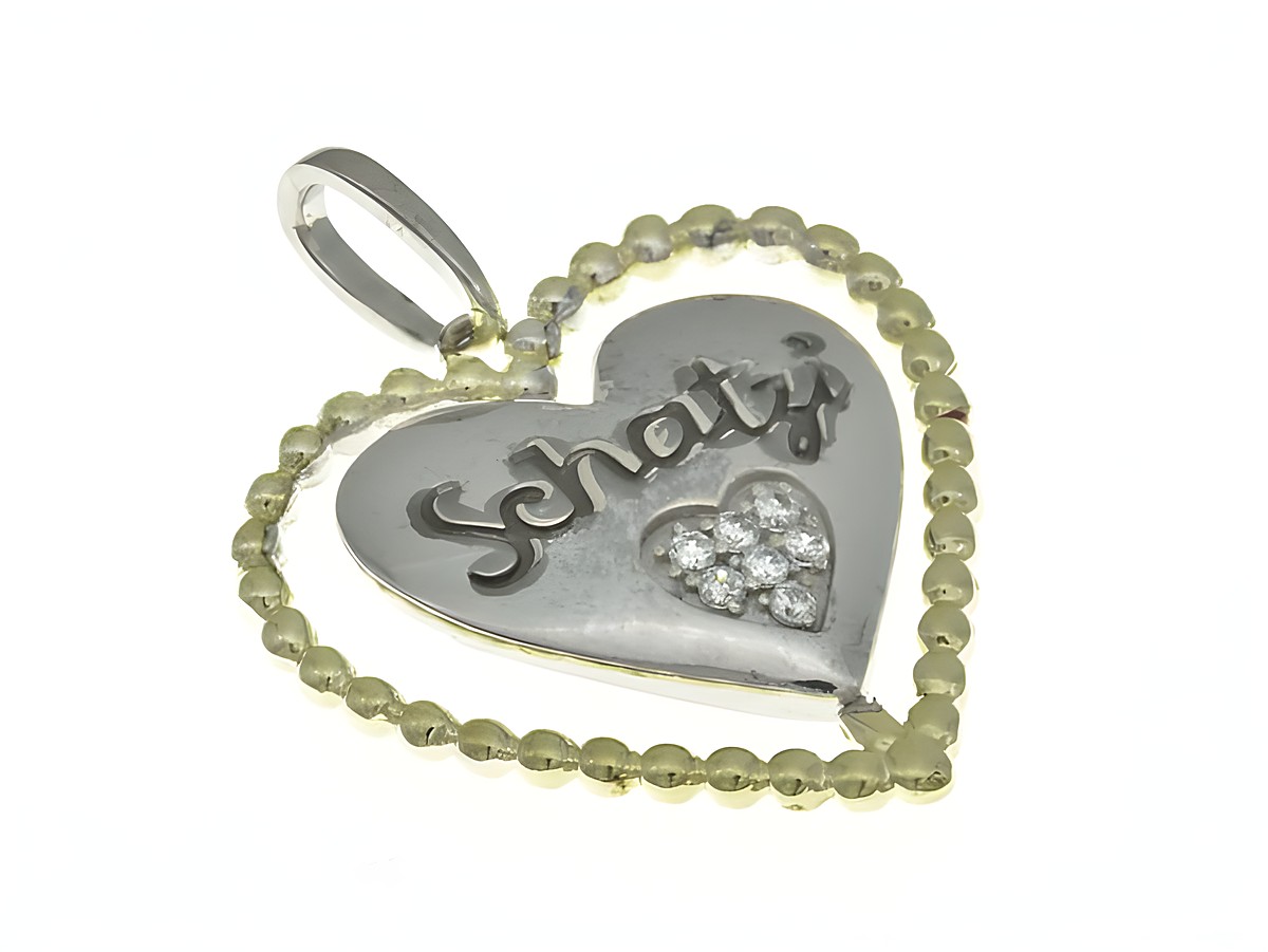 Herz-Schatzi Anhänger aus Sterling Silber Bicolor, rhodiniert mit Zirkonia-Steinen, liebevoll gestaltet, ideal als Geschenk für besondere Anlässe, Hersteller Juwelier Harnisch.