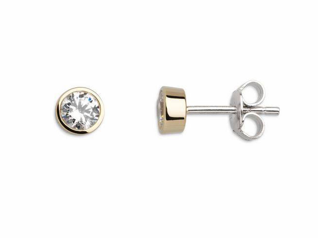 Xenox Sterling Silber Ohrringe XS7028G ZARGE GOLD Gelbgold Verg. Zarge mit funkelndem Stein, eleganter Ohrschmuck für jeden Anlass. Ideal für stilbewusste Frauen.