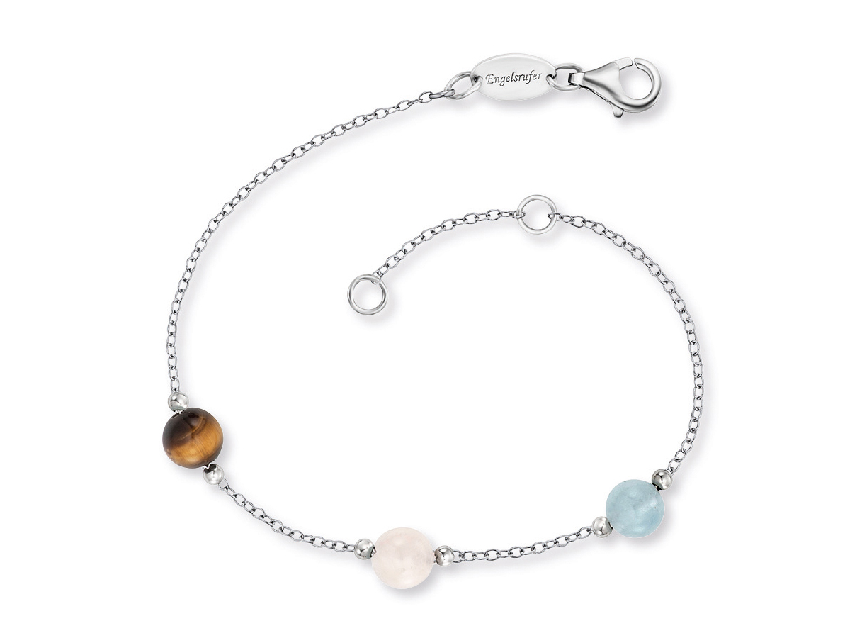 Engelsrufer ERB-LILGEM-3ST-01 LILGEM Armband Powerful Stone - Kraftstein - mit 3 Edelsteinen - Silber rhod. Bunt 17 cm Engelsrufer Armband aus rhodiniertem Silber mit drei bunten Edelsteinen, darunter ein Tigerauge, einen Bergkristall und einen Aquamarin, Länge 17 cm, elegant und zeitlos.