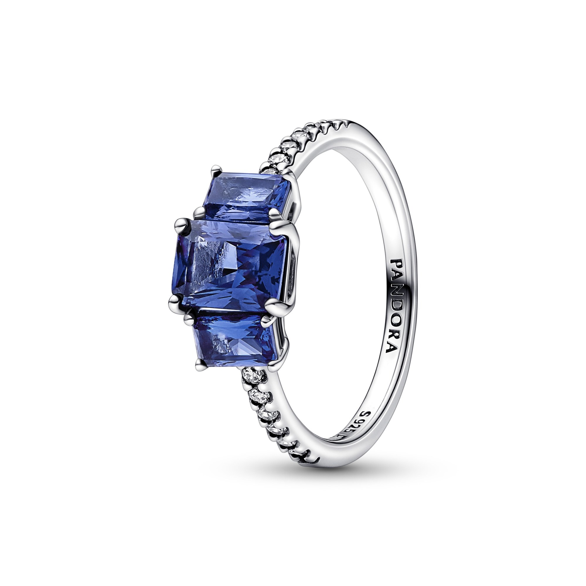 Pandora blauer rechteckiger funkelnder Drei-Stein-Ring - Sterling Silber - Steinmix - Blau