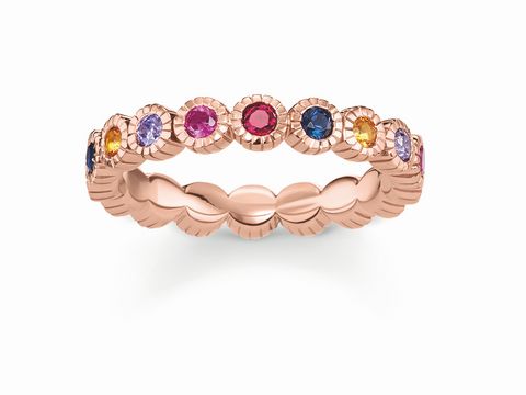 Ring von Thomas Sabo in Silber rosé, Größe 48, verziert mit bunten Steinen, elegant und verspielt gestaltet, ideal für stilvolle Akzente im Schmuck.