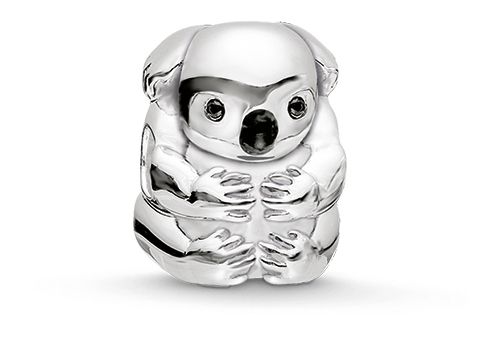 Karma Bead von Thomas Sabo mit einem niedlichen Koalabären aus Silber, verziert mit schwarzem Zirkonia, detailreich gestaltet und ideal für individuelle Schmuckstücke.
