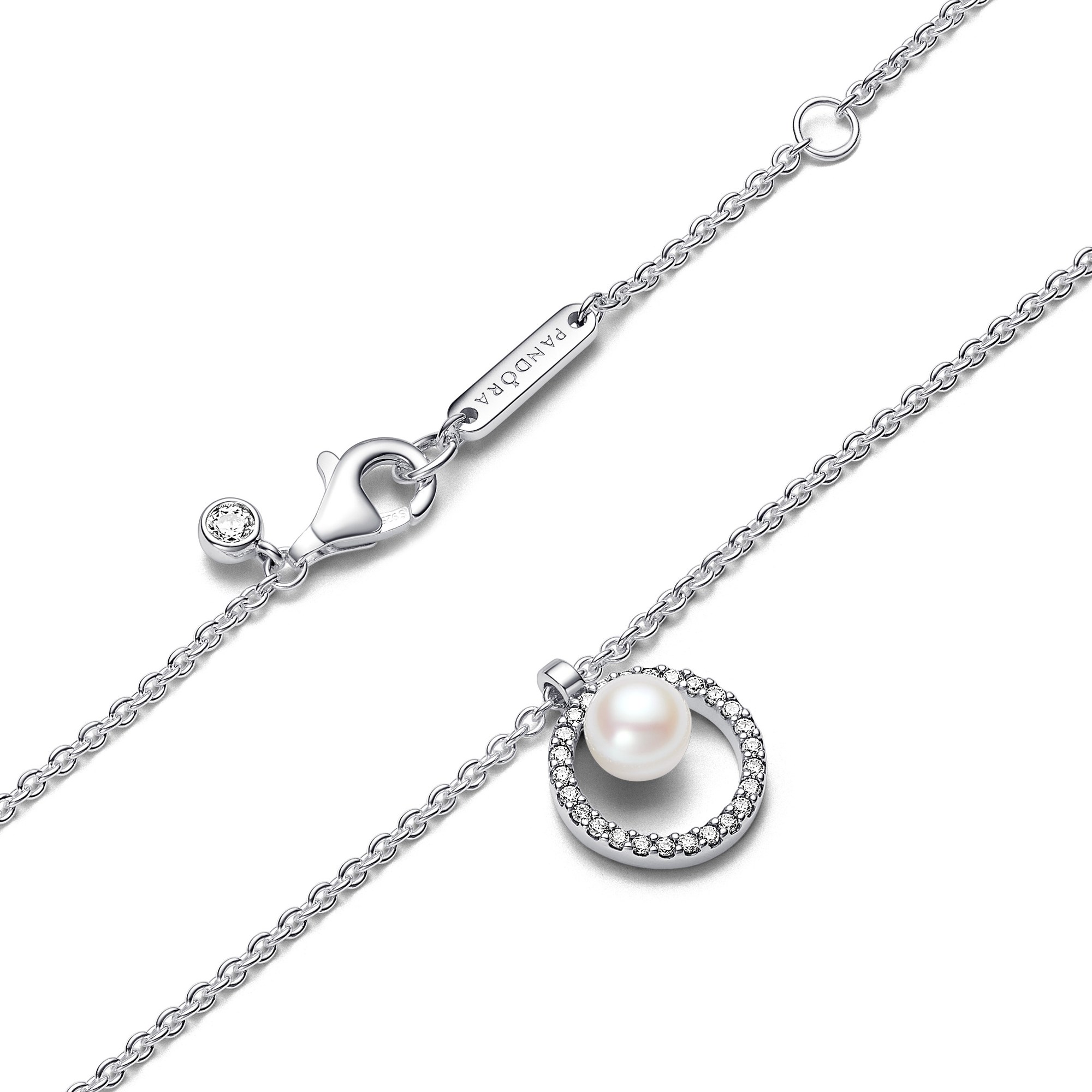 Pandora Zuchtperle & Pavé Collier-Halskette - Silber - Steinmix Weiß - 45 cm Ansicht 3 – Ansicht 3
