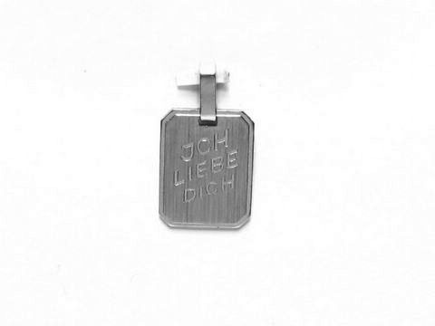 Gravurplatte Ich liebe Dich Silber Anhänger des Herstellers Juwelier Harnisch, schlichtes Design mit eingraviertem Text für persönliche Geschenke oder Liebeserklärungen.