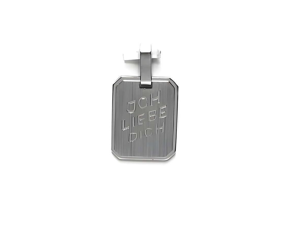 Gravurplatte Ich liebe Dich Silber Anhänger des Herstellers Juwelier Harnisch, schlichtes Design mit eingraviertem Text für persönliche Geschenke oder Liebeserklärungen.
