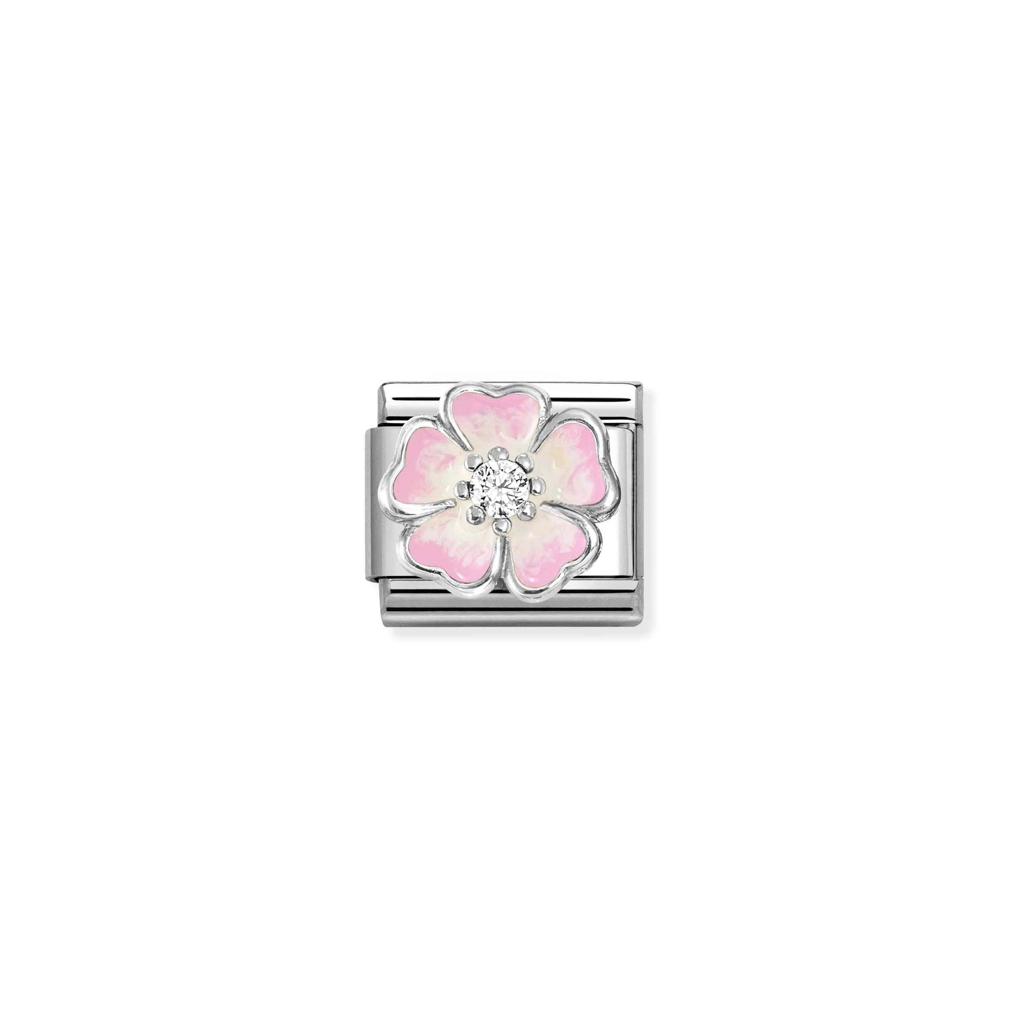 Nomination Composable Classic Charm Blüte rosa-weiß - Edelstahl, Sterling Silber, Emaille, Zirkonia – Ansicht 2