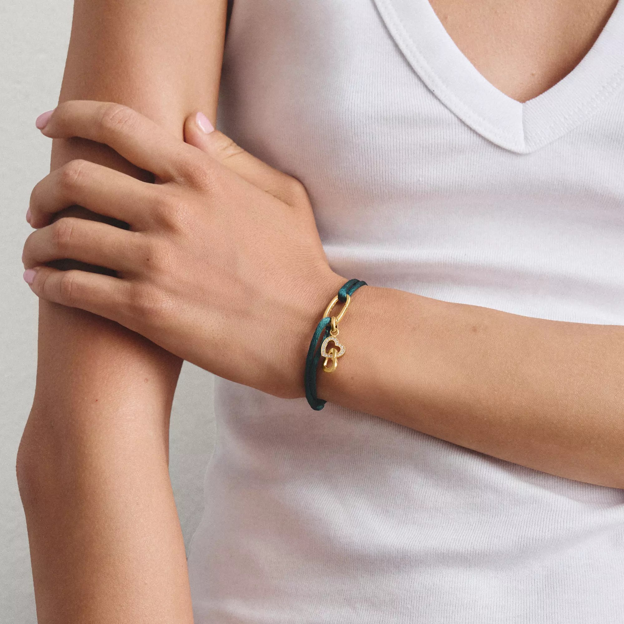 Thomas Sabo Connect - Charm zwei Herzen - 18k Gelbgold Vergoldung - Zirkonia - Charm mit Öse – Ansicht 3